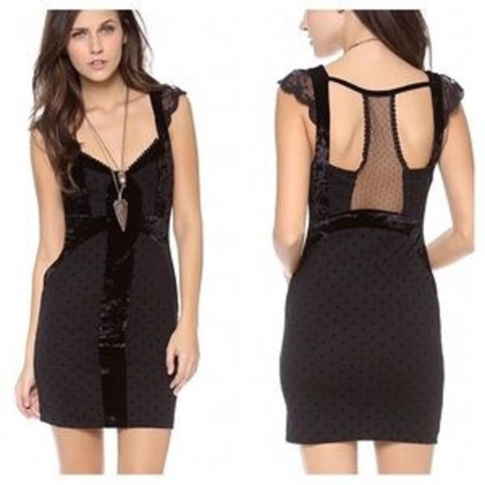 Free People Womens Black Madeline NEW Flocked Cap Sleeve Velvet Mini Dress M
